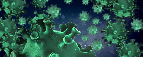 Chinese coronavirus COVID-19 under the microscope. Abstract background, concept of quarantine pandemic infection