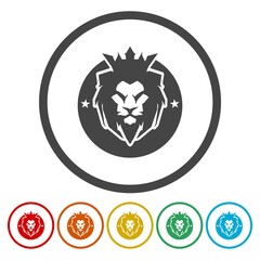 Lion luxury logo ring icon, color set