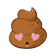 Vector poop emoji fall in love with hearts in eyes.