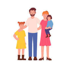 Obraz premium Happy Family Together Cartoon, Parents and Daughter Illustration