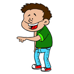 smiling boy pointing