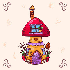 Cute mushroom fairy tale house vector illustration