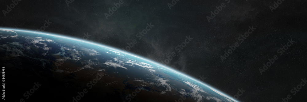 Leinwandbilder panoramic planet earth background. panorama of space view of the globe 3d rendering elements of this