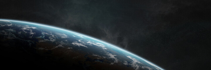 Panoramic planet Earth background. Panorama of space view of the globe 3D rendering elements of this image furnished by NASA