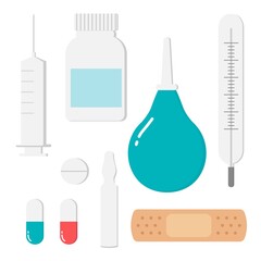 medicine and drugs icons set. flat style vector illustration