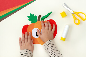 How to make funny pumpkin of color paper. Original project for children. Step-by-step photo...