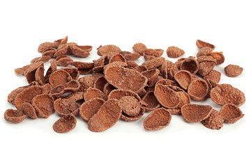 Brown cocoa cornflakes closeup