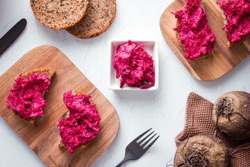 beetroot dip on bread