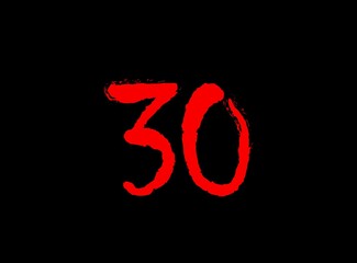 30 Horror bloody, scary vector number. Insane Fear brutal, scream font. Wicked night theme style design. Hand writing eps10 illustration