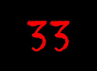 33 Horror bloody, scary vector number. Insane Fear brutal, scream font. Wicked night theme style design. Hand writing eps10 illustration