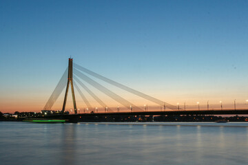 Fototapeta na wymiar Riga cable-stayed bridge in the evening
