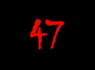 47 Horror bloody, scary vector number. Insane Fear brutal, scream font. Wicked night theme style design. Hand writing eps10 illustration