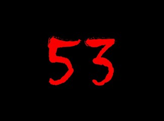 53 Horror bloody, scary vector number. Insane Fear brutal, scream font. Wicked night theme style design. Hand writing eps10 illustration