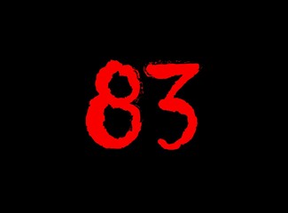 Fototapeta premium 83 Horror bloody, scary vector number. Insane Fear brutal, scream font. Wicked night theme style design. Hand writing eps10 illustration