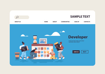 mix race web developers testing new app features coding together application development software programming concept full length horizontal copy space vector illustration