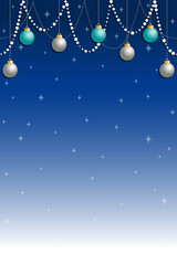 Obraz na płótnie Canvas Christmas background with ornaments, garlands, sparkles and blue gradation.