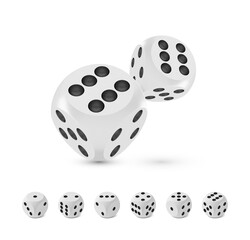 Good luck award craps concept, shiny realistic metallic two rolling hanging dices - 384961357