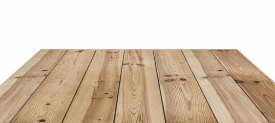 Wooden board empty table in front of white background.- can be used for display or montage your products.Mock up for display of product. 3d render
