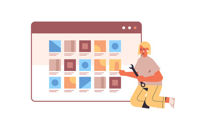 web developer testing new app features application development software programming concept full length horizontal vector illustration