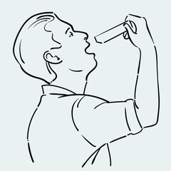 line art of a man drinking a syrup from sachet
