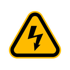 Attention beware high voltage sign, danger triangle symbol isolated on white background
