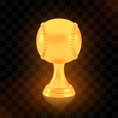Winner baseball cup award, golden trophy logo isolated on black transparent background