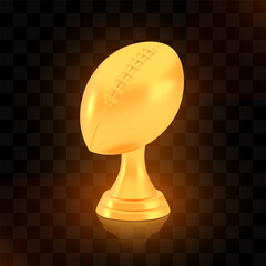 Winner american football cup award, golden trophy logo isolated on black transparent background