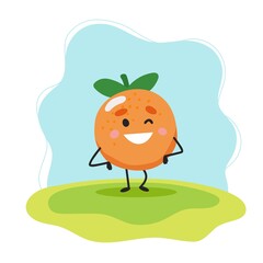 Naklejka premium Orange cute character, vector illustration for kids in cartoon style