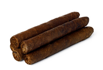 Bunch of hand rolled cigars isolated on white