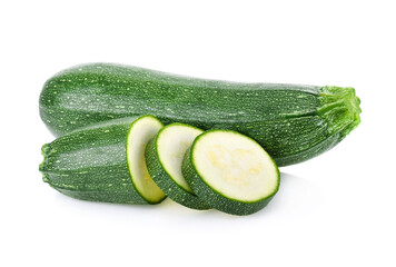 Green zucchini with slice isolated on white background