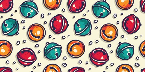 Colored seamless pattern wallpaper with decorative christmas bells for the new year holiday. Winter illustration for december party design