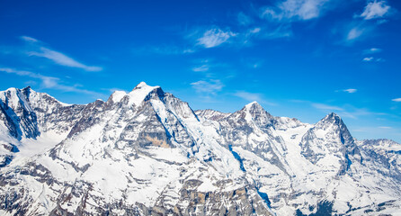 Naklejka premium Beautiful view of Landscape with Alps mountain in Schilhorn and clear blue sky , Switzerland , European Alps in sunny day