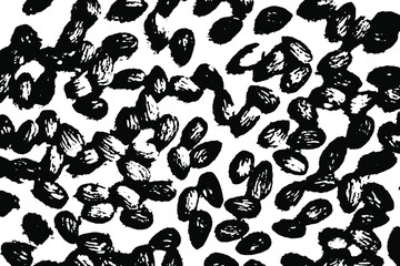 Grunge texture of almonds. Black and white image of almonds. Vector illustration. Overlay template.