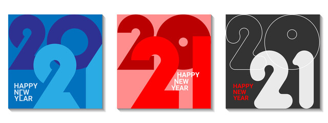 2021 Happy New Year posters set. Design templates with typography logo 2021