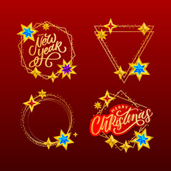 Happy New Year 2020 Frame. Lettering Composition With Stars And Sparkles. Holiday Vector Illustration frame