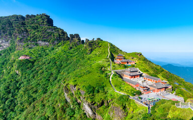 Fototapeta premium Aerial view of Mount Fanjing, Tongren City, Guizhou Province, China