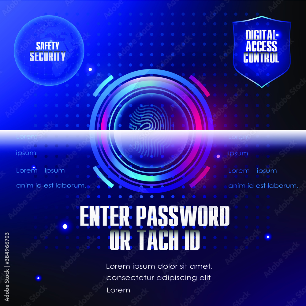 Poster touch fingerprint authentication, fingerprint reading and scanning. login with a password or touch i