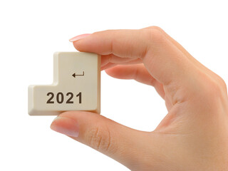 Computer button 2021 in hand