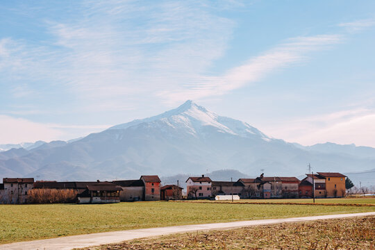 The Mountain Bisalta landscape view. Cuneo, Piemonte, Italy.