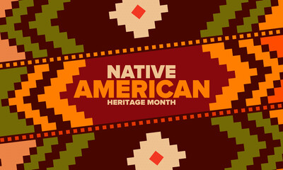 Native American Heritage Month in November. American Indian culture. Celebrate annual in United States. Tradition pattern. Poster, card, banner and background. Vector ornament, illustration