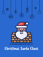Christms Santa claus in chimney icon with christmas ornament elements hanging background.