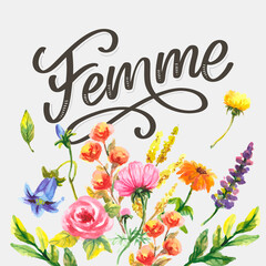decorative femme text lettering calligraphy flowers brush slogan
