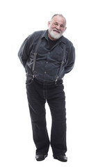 Fototapeta premium handsome, bearded man in trousers with suspenders. isolated on a white