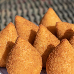 Coxinha, brazilian snack made with chicken, finger food. Typical brazilian street food