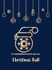Christmas ball with santa hat icon with christmas ornament elements hanging background.