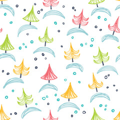 Fototapeta premium Seamless pattern with bright and cheerful Christmas trees.