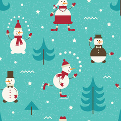Simple Christmas seamless pattern with snowmen.