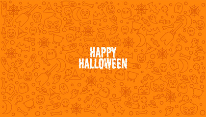 Happy Helloween text on doodle element Halloween pattern vector seamless background.