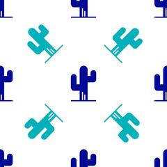 Blue Cactus icon isolated seamless pattern on white background. Vector.
