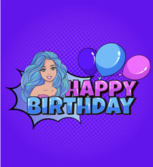 Greeting card template happy birthday in comic style. Good for print for girls and boys.